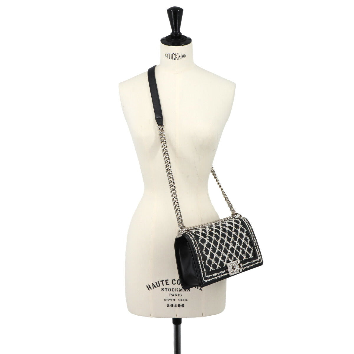 Boy Chanel Small Chain Shoulder Leather Black White Sequin