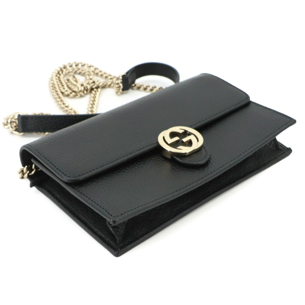 Interlocking G Chain Wallet Leather Black 615523