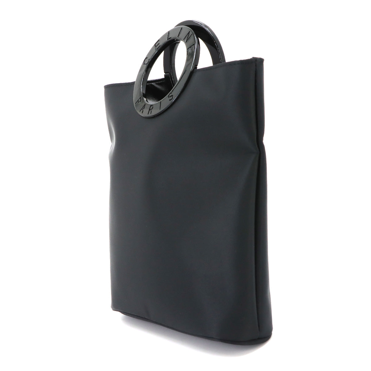 Circle Handle Mini Hand Bag Nylon Black Vintage Purse