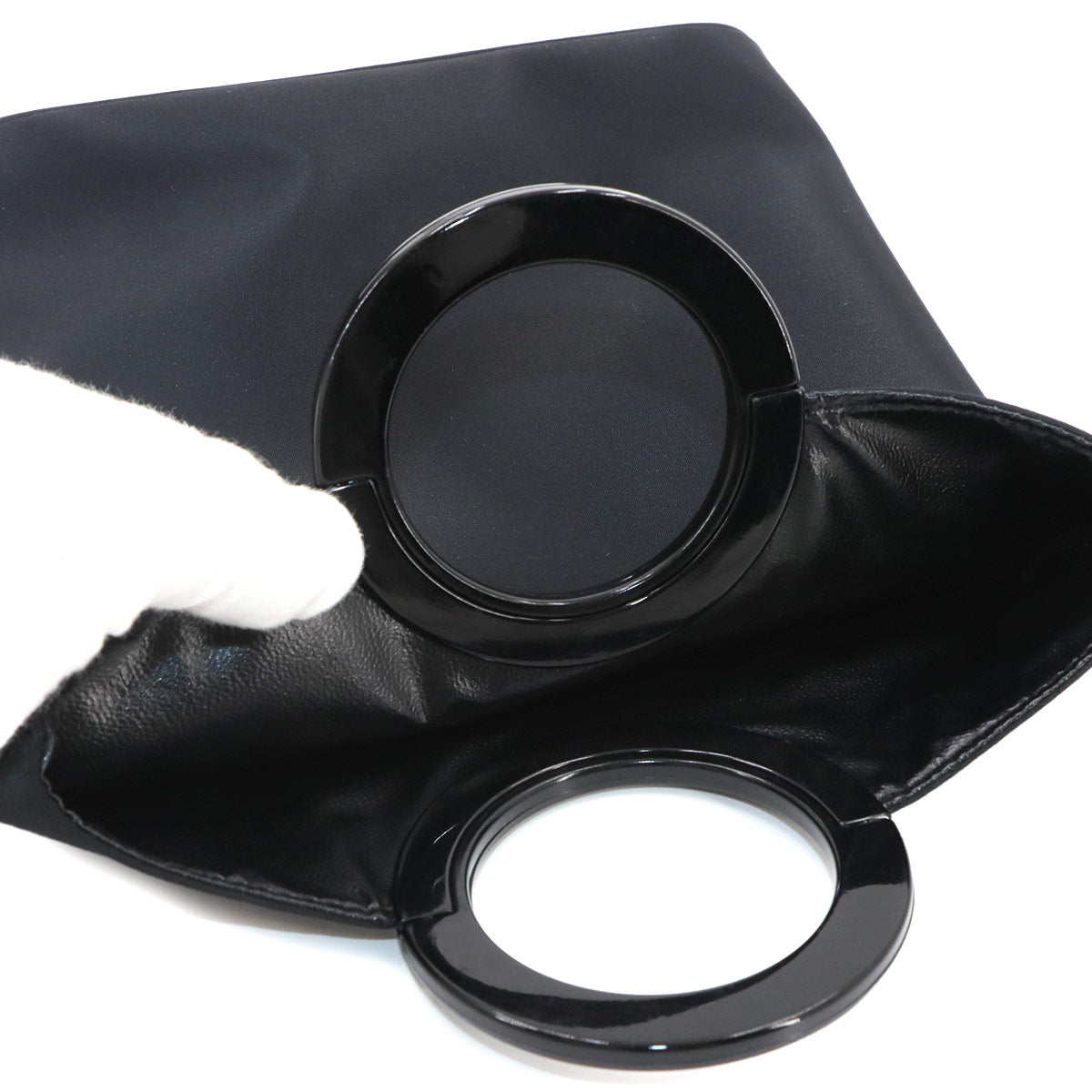 Circle Handle Mini Hand Bag Nylon Black Vintage Purse