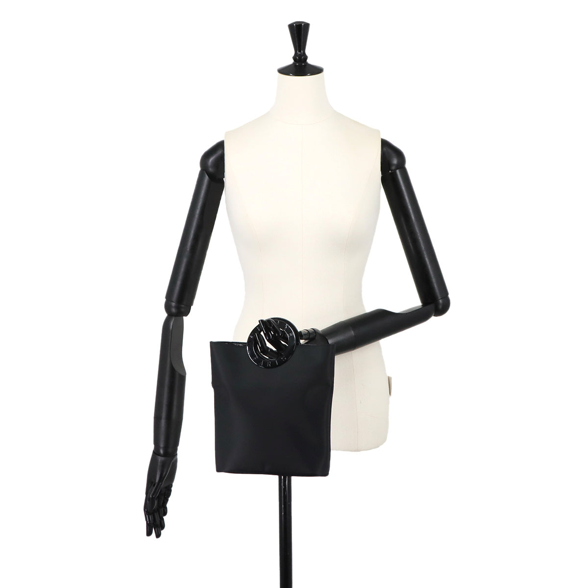 Circle Handle Mini Hand Bag Nylon Black Vintage Purse