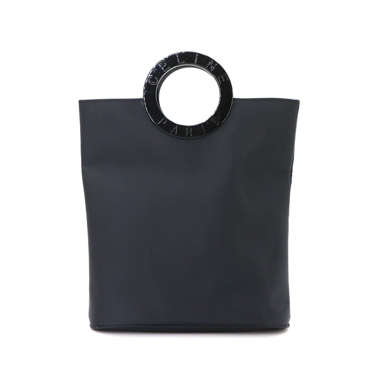 Circle Handle Mini Hand Bag Nylon Black Vintage Purse