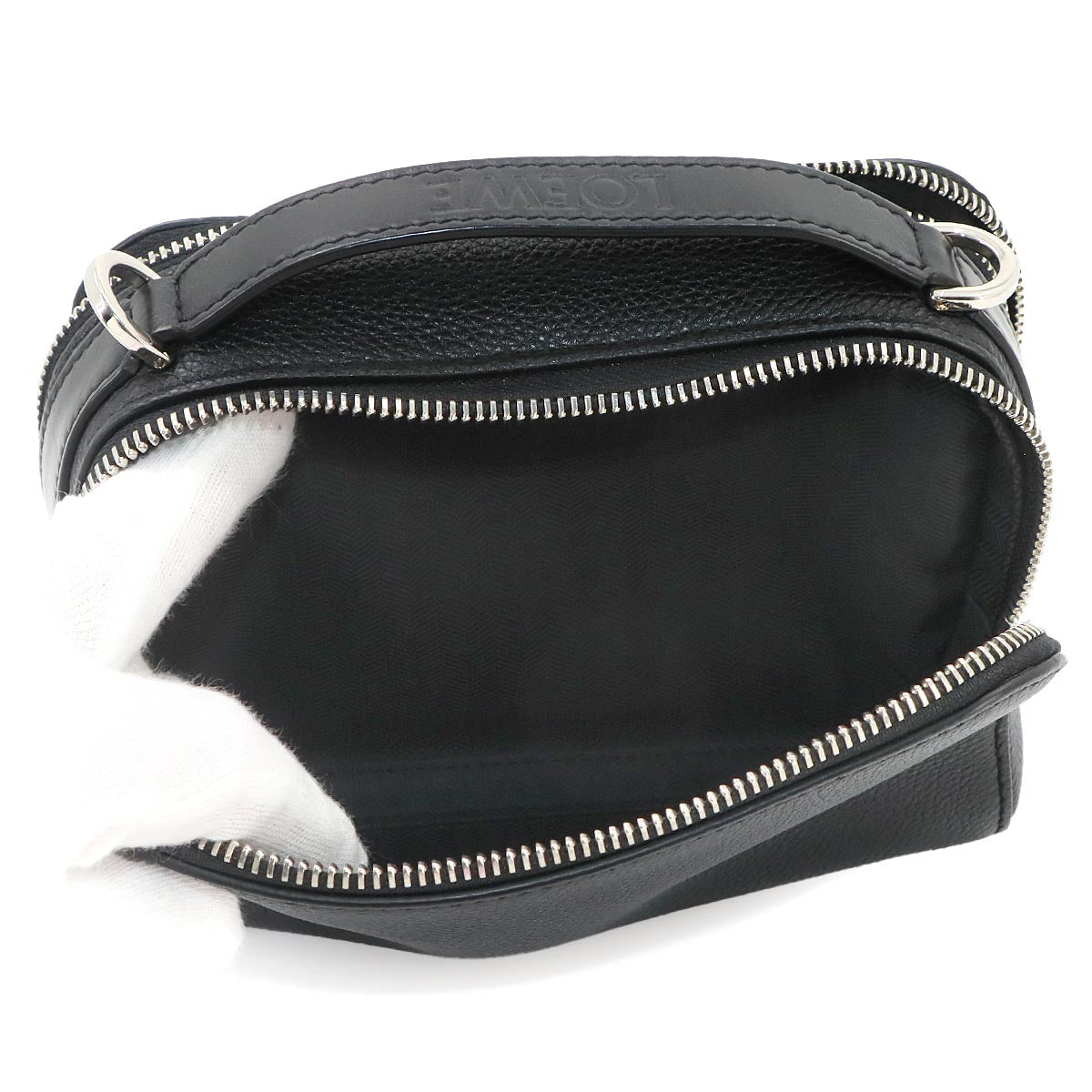 Mini Crossbody Camera Bag Hand Shoulder Bag Leather Black Anagram
