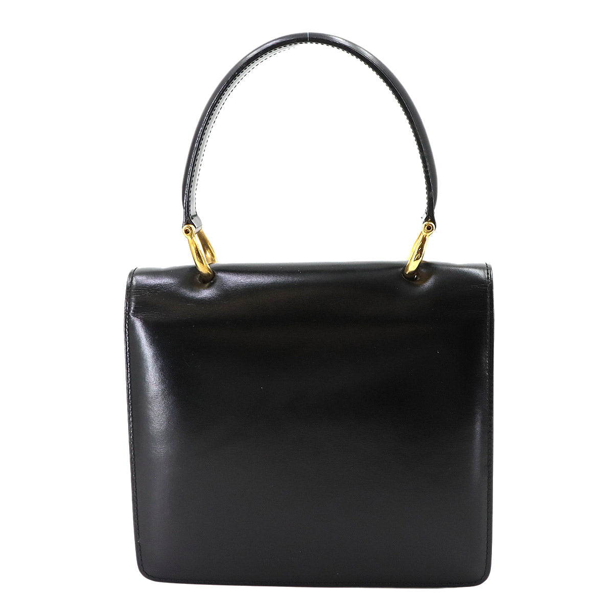 W Flap Hand Bag Leather Black Vintage Purse
