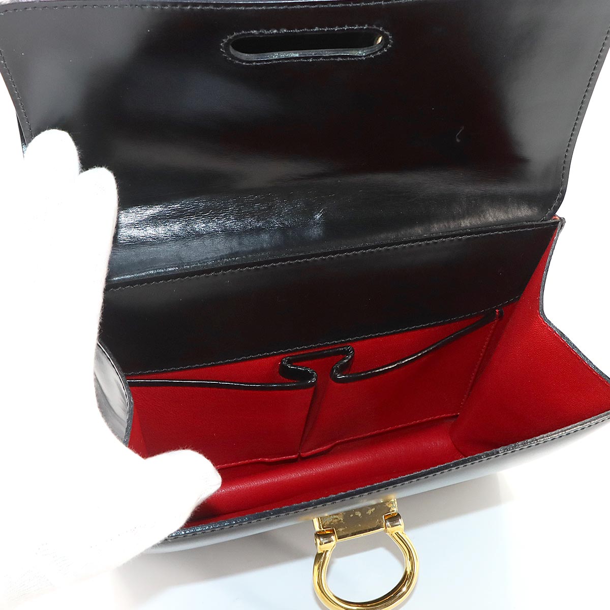 W Flap Hand Bag Leather Black Vintage Purse
