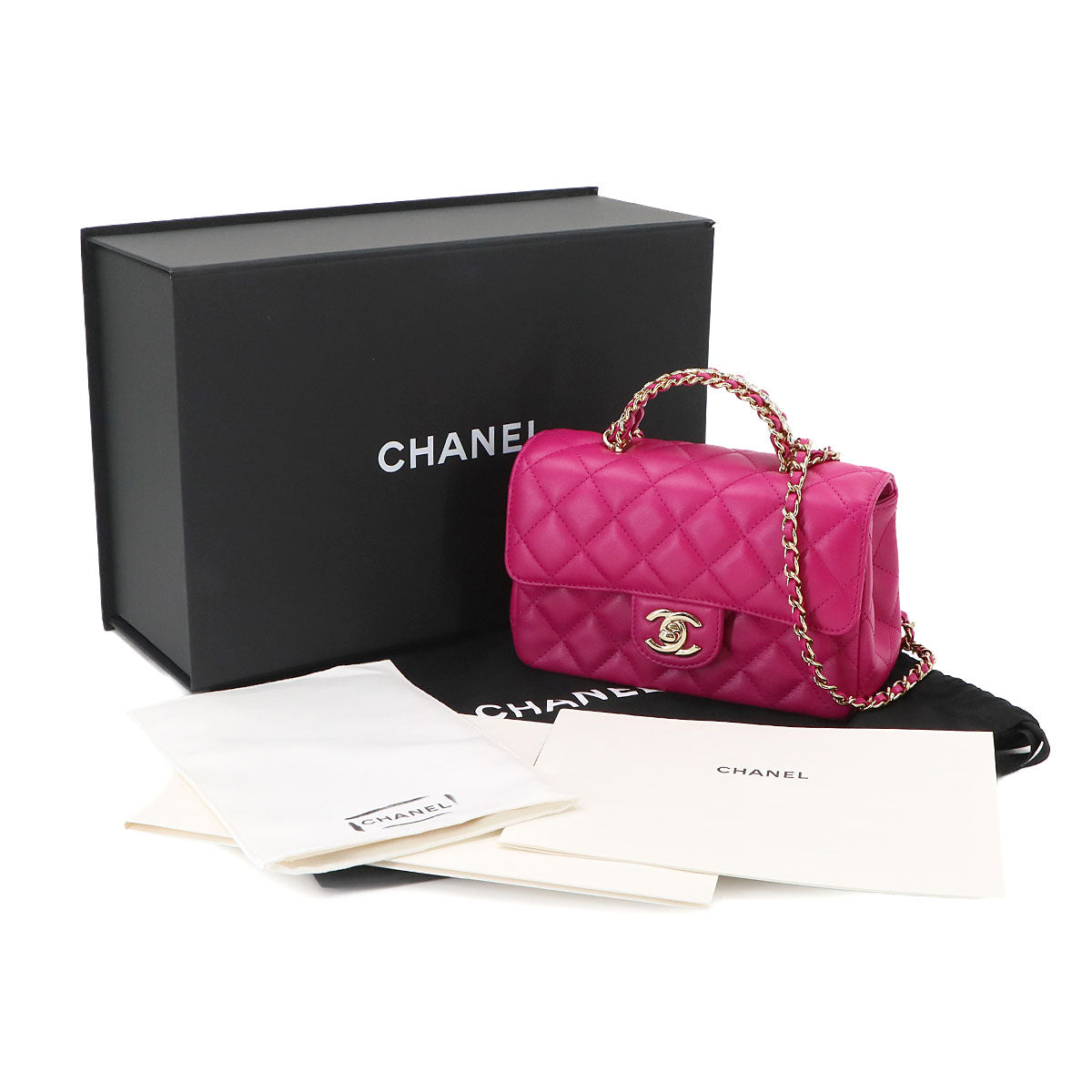 Matelasse Top Handle Mini Flap Hand Chain Shoulder Bag Pink