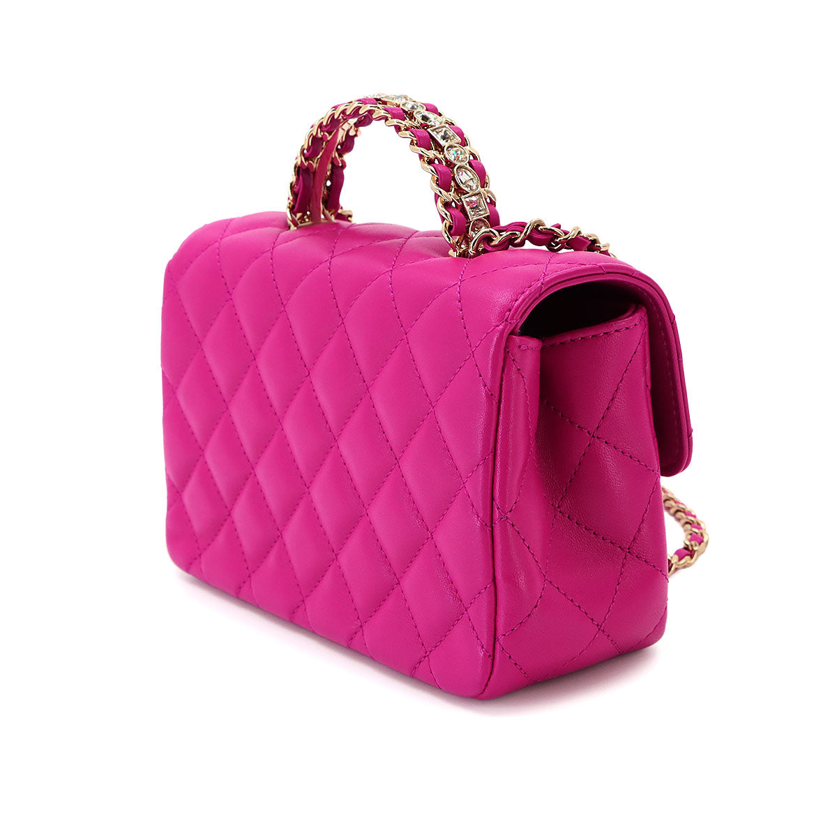 Matelasse Top Handle Mini Flap Hand Chain Shoulder Bag Pink