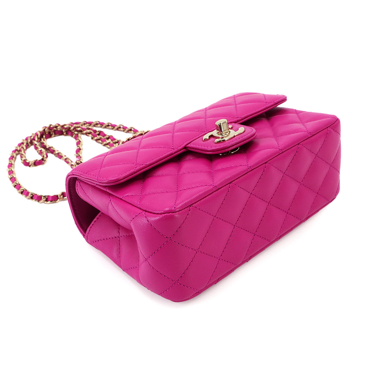 Matelasse Top Handle Mini Flap Hand Chain Shoulder Bag Pink