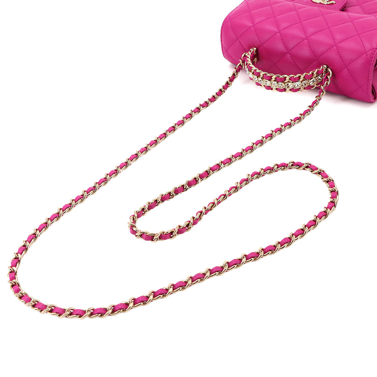 Matelasse Top Handle Mini Flap Hand Chain Shoulder Bag Pink