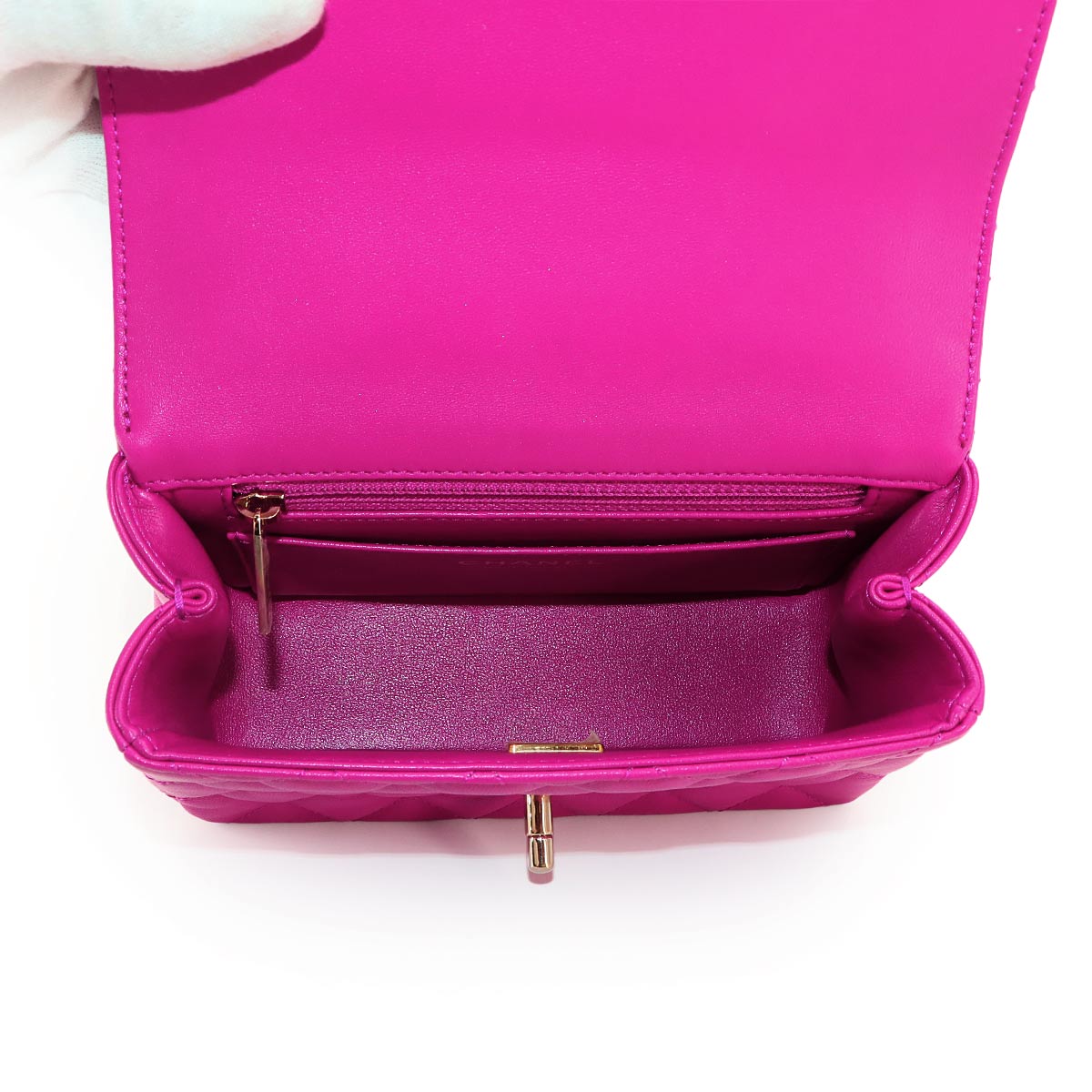 Matelasse Top Handle Mini Flap Hand Chain Shoulder Bag Pink