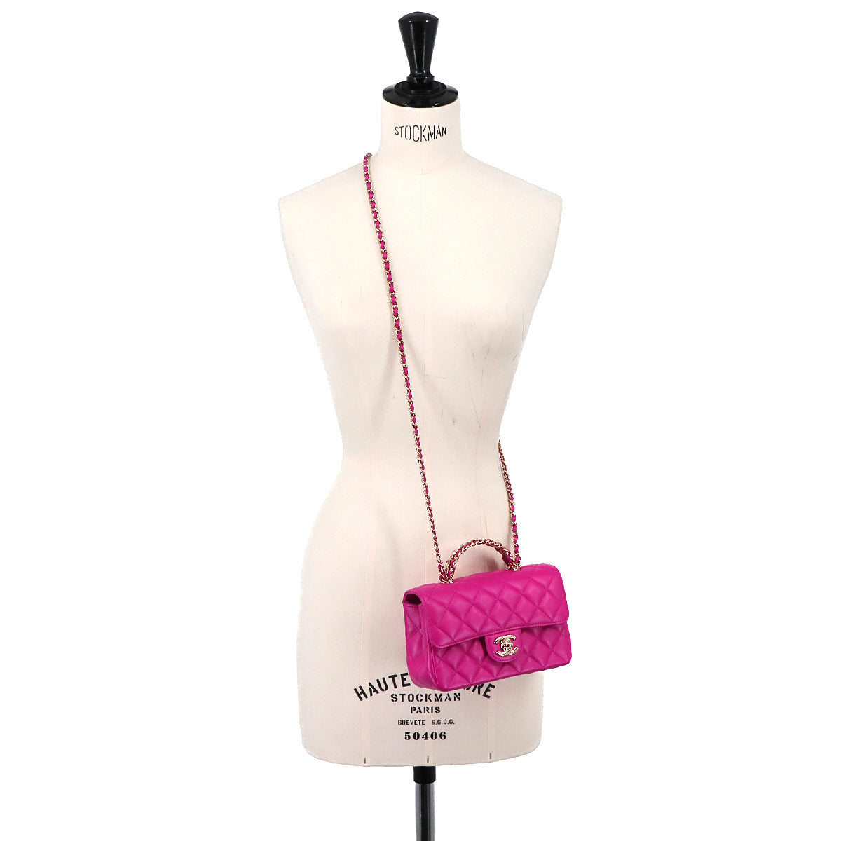Matelasse Top Handle Mini Flap Hand Chain Shoulder Bag Pink