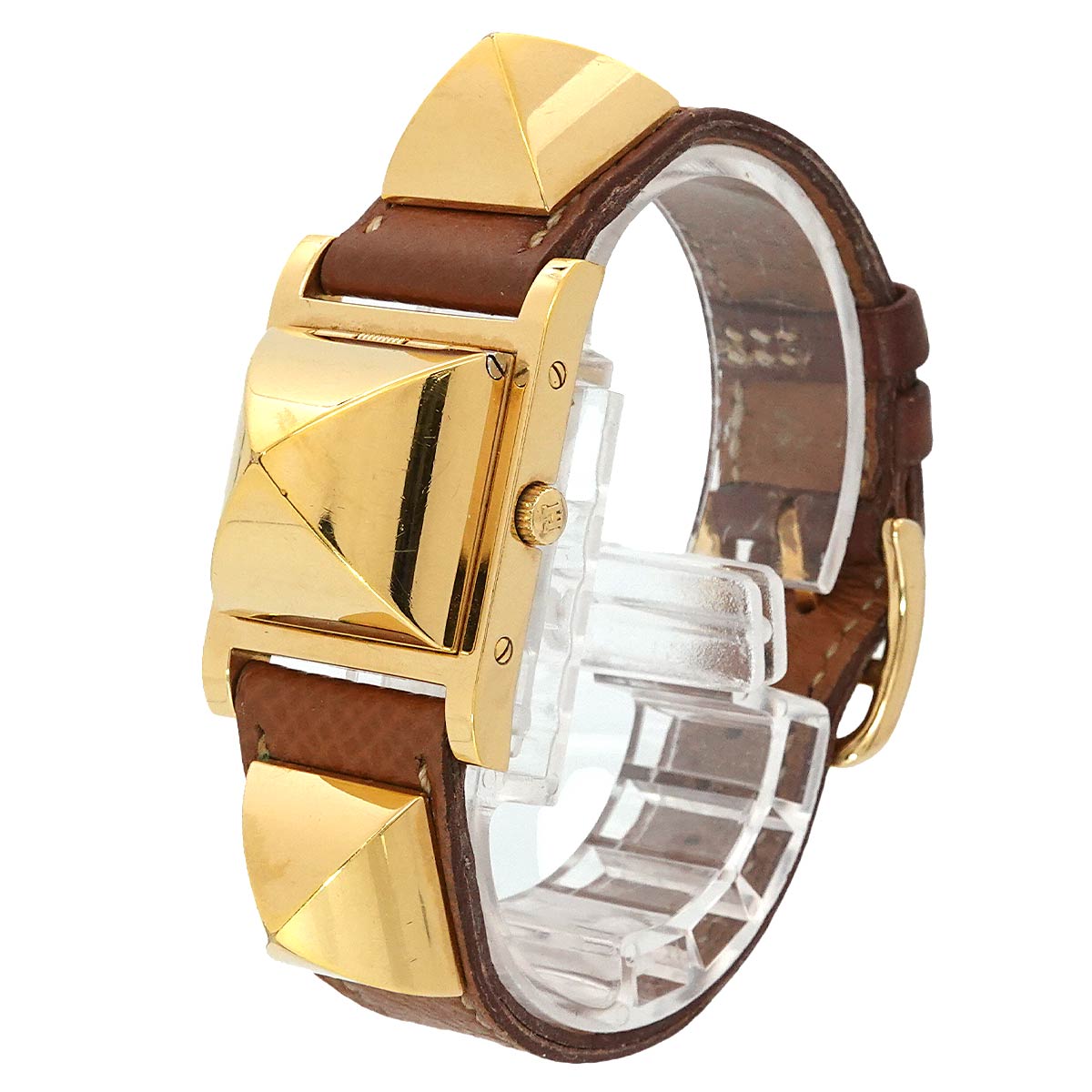 Medor Vintage pyramid Gold studs Quartz White Dial Ladies