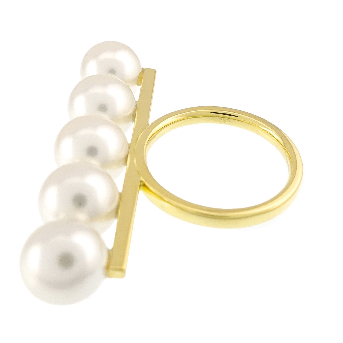 Balance signature Akoya Pearl Ring 18K YG 750 size6(US)