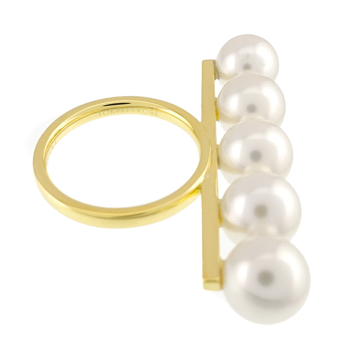 Balance signature Akoya Pearl Ring 18K YG 750 size6(US)
