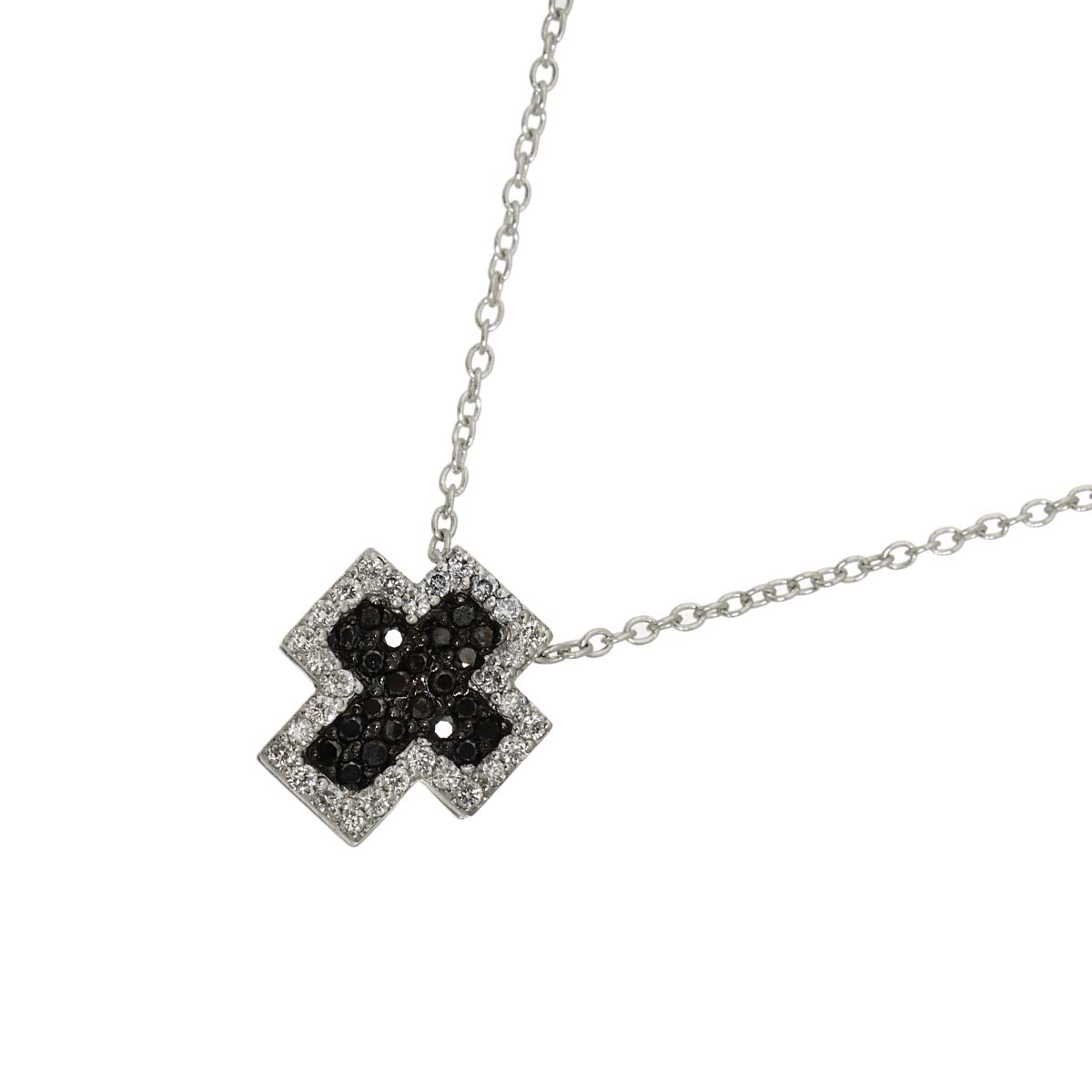 Cross Diamond 0.16ct/0.13ct Necklace 18K White Gold 750