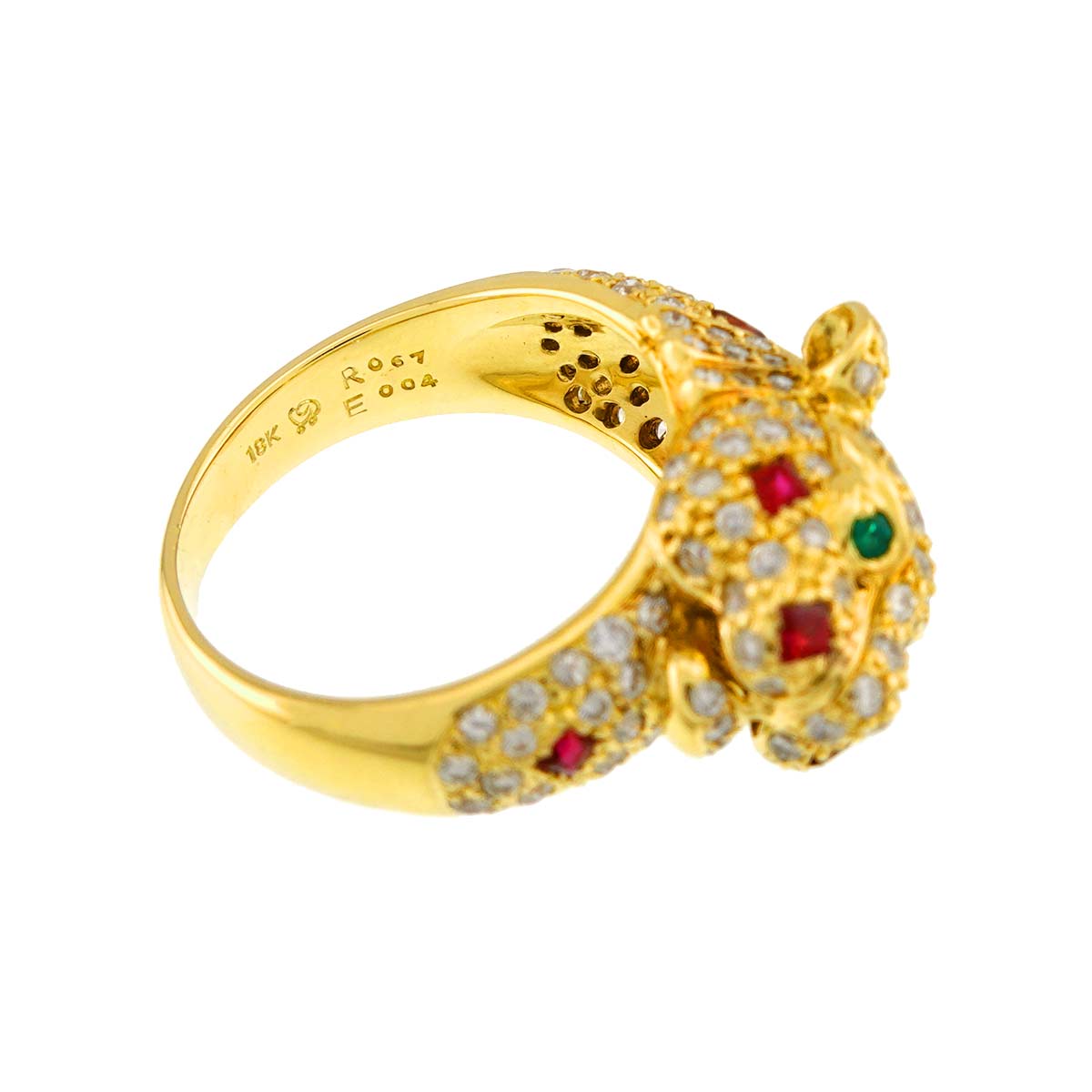 Diamond 1.44ct Ruby Emerald Ring 18K YG 750 size6.75(US)