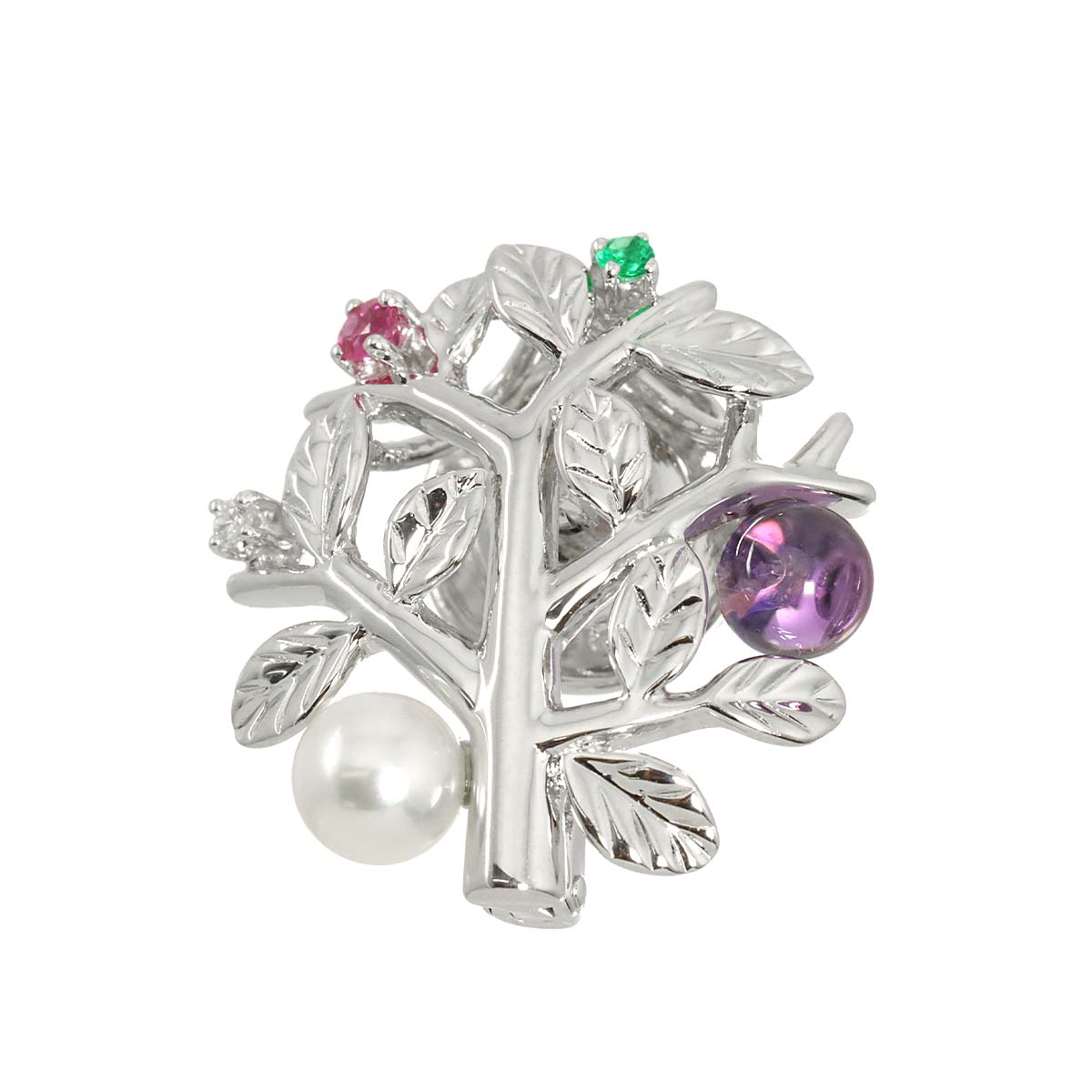 Akoya Pearl 4.8mm Multi Stone Brooch 18K White Gold 750