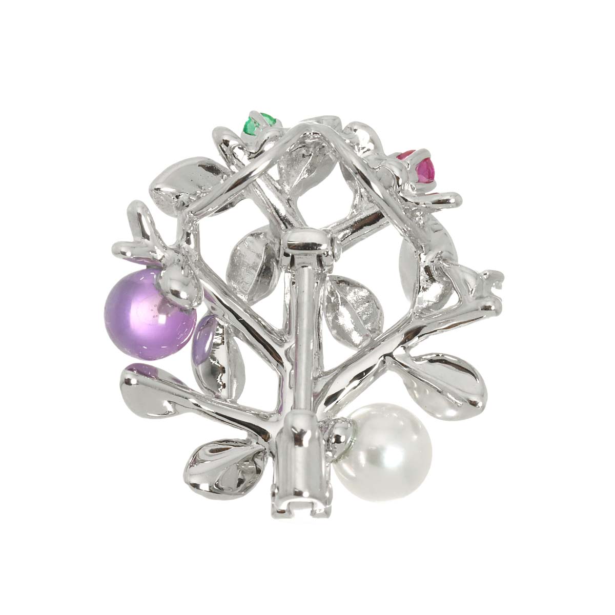 Akoya Pearl 4.8mm Multi Stone Brooch 18K White Gold 750