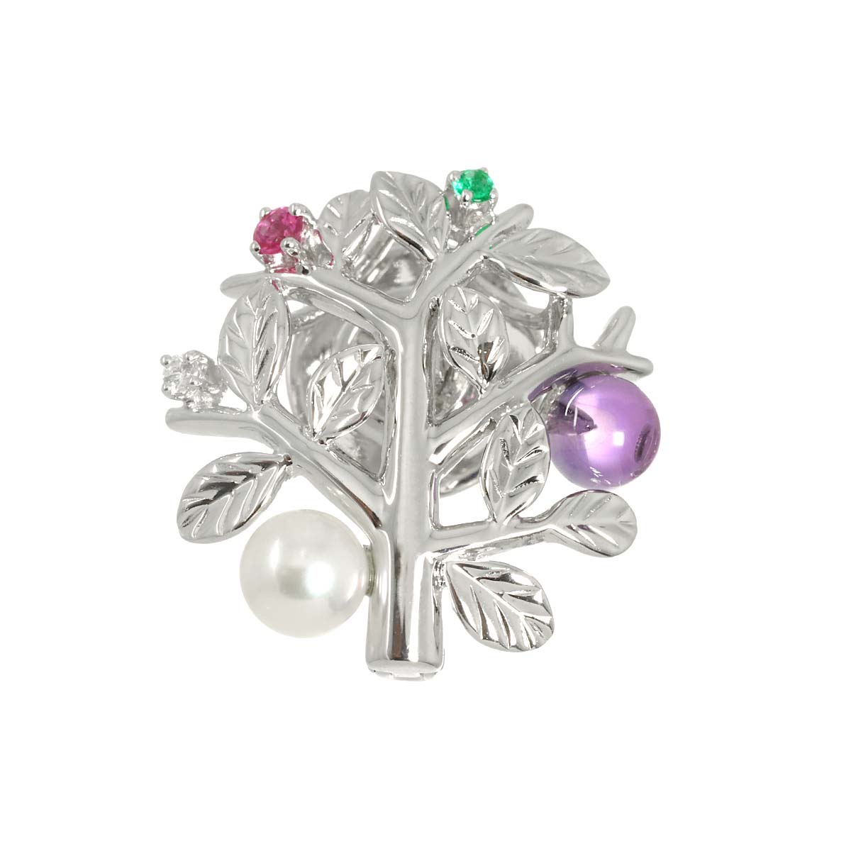 Akoya Pearl 4.8mm Multi Stone Brooch 18K White Gold 750
