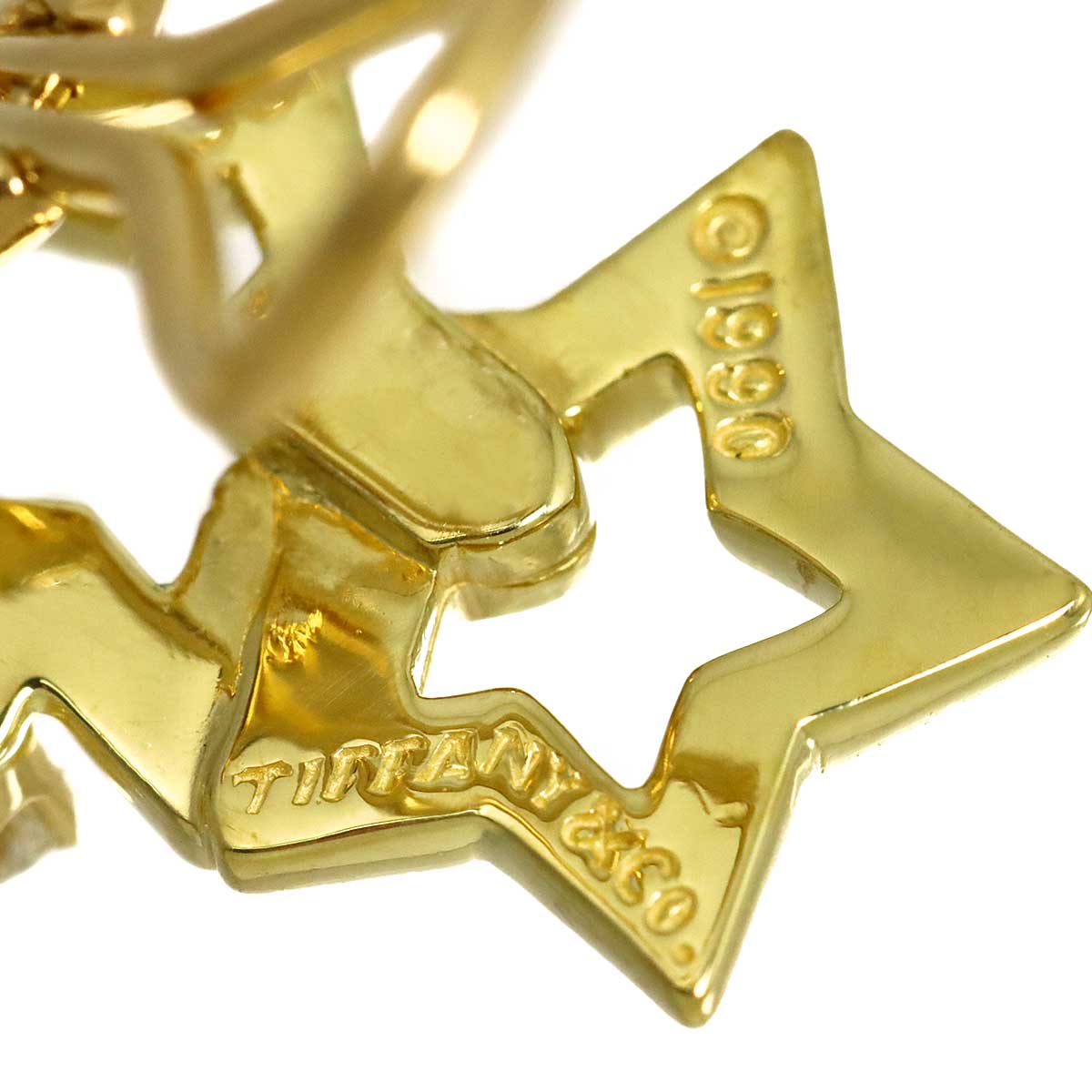 Double Star Diamond Earrings Clip on 18K Yellow Gold 750