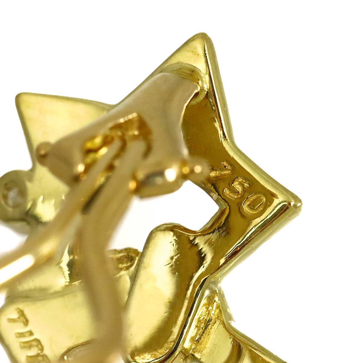Double Star Diamond Earrings Clip on 18K Yellow Gold 750