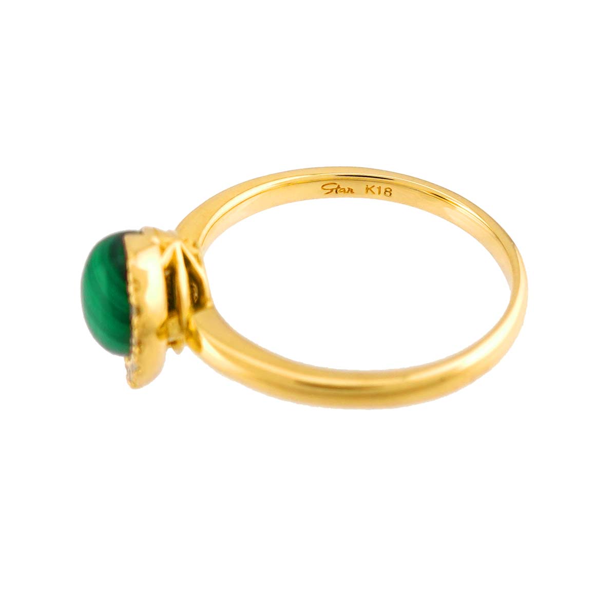 Malachite Diamond 0.02ct Ring 18K YG 750 Size4(US)