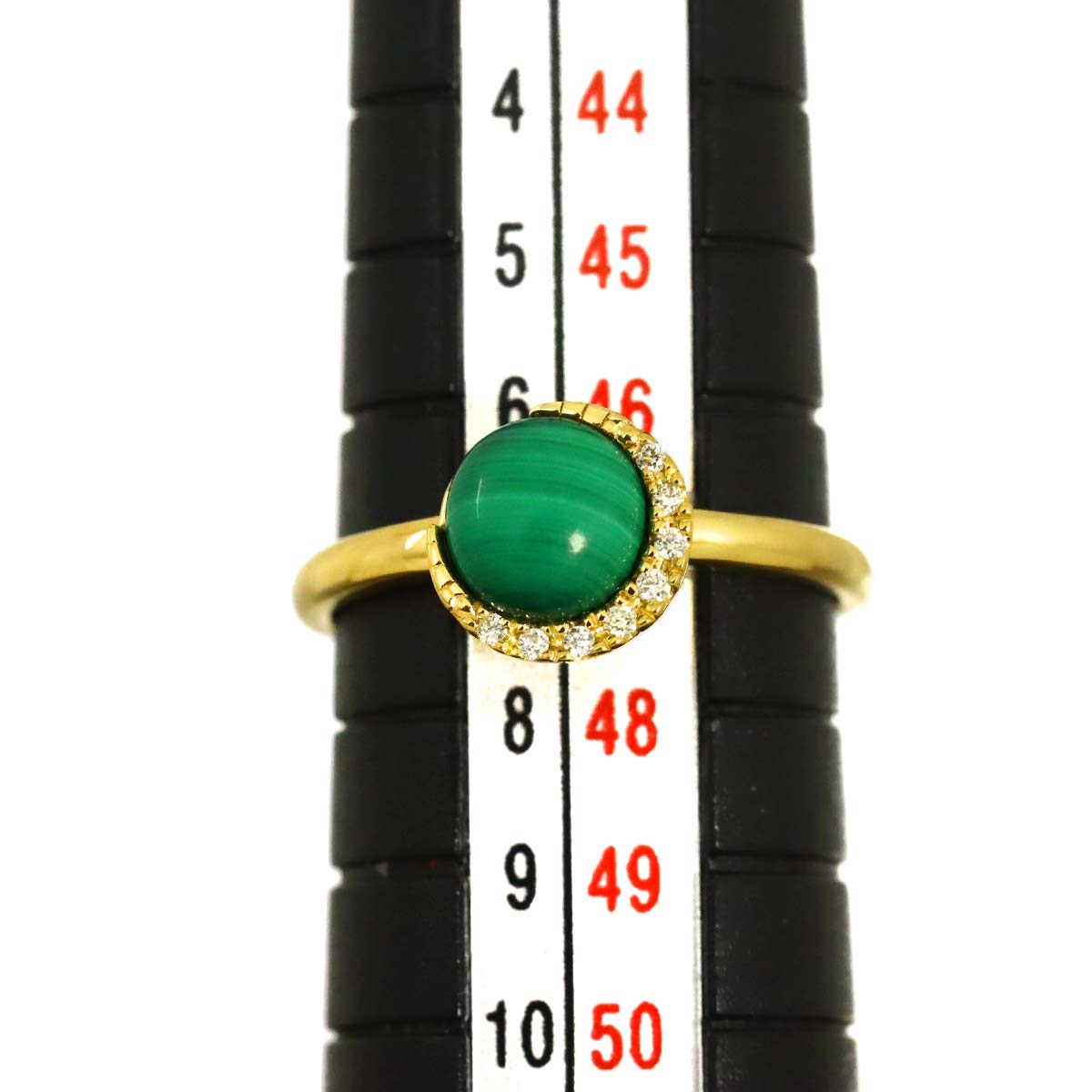 Malachite Diamond 0.02ct Ring 18K YG 750 Size4(US)