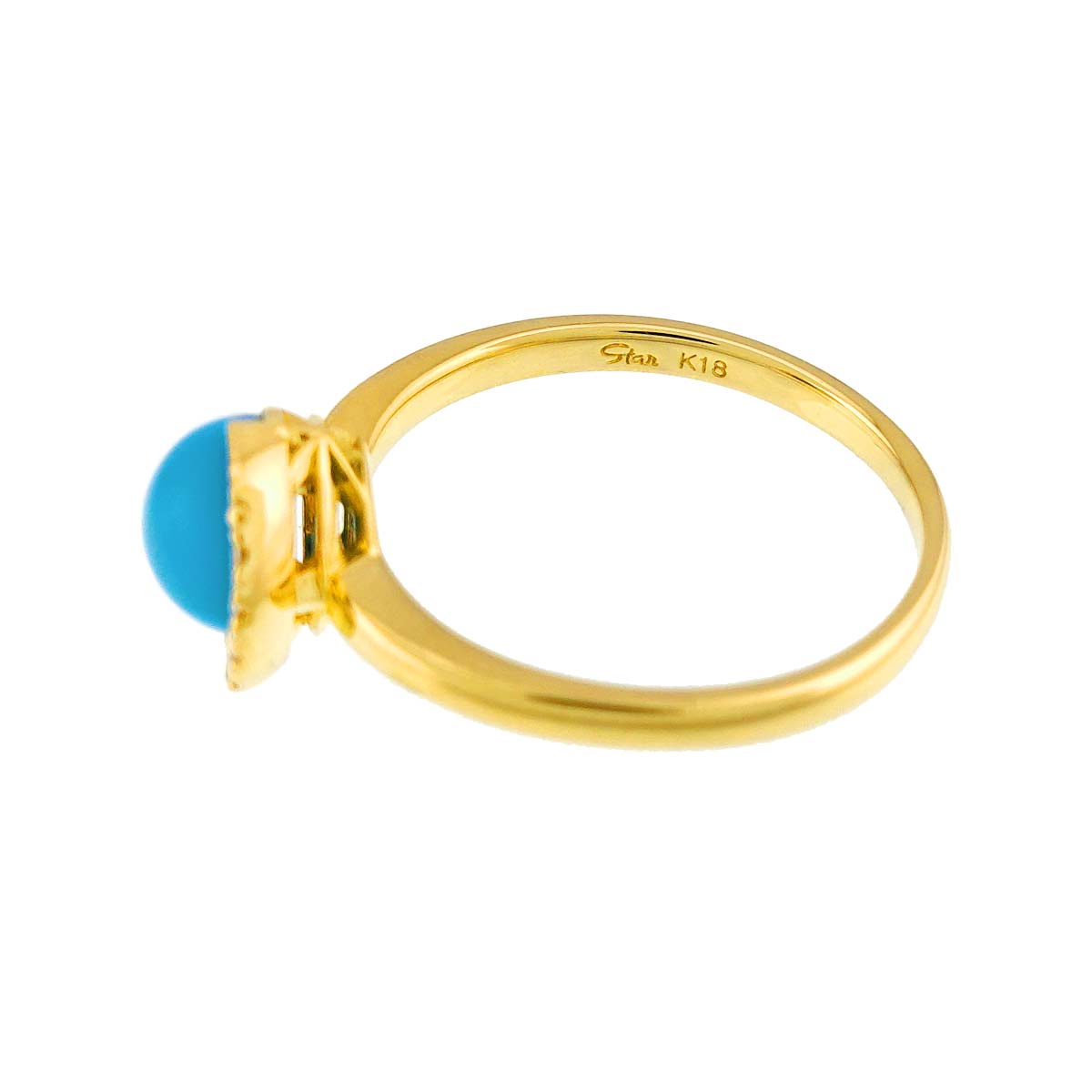 Turquoise Diamond 0.02ct Ring 18K YG 750 Size4(US)