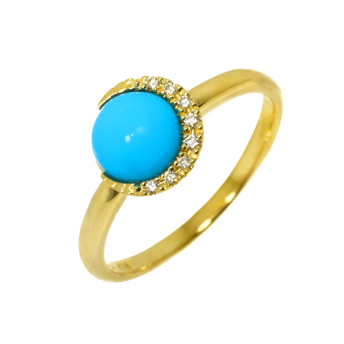 Turquoise Diamond 0.02ct Ring 18K YG 750 Size4(US)