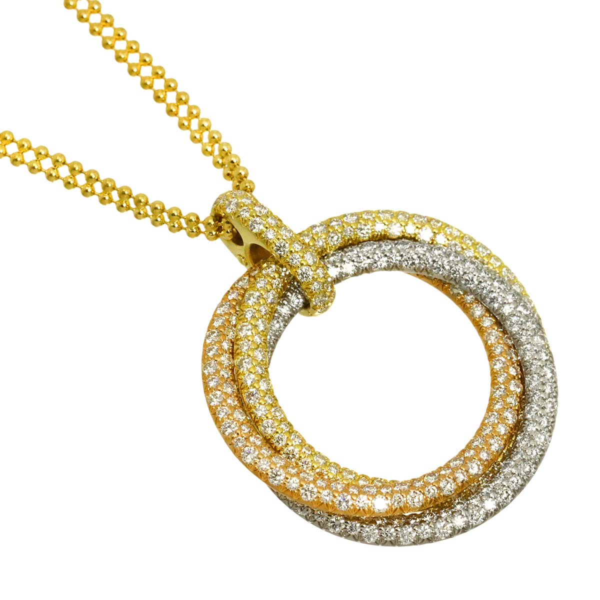 Trinity Pave Diamond Necklace 18K YG WG PG 750