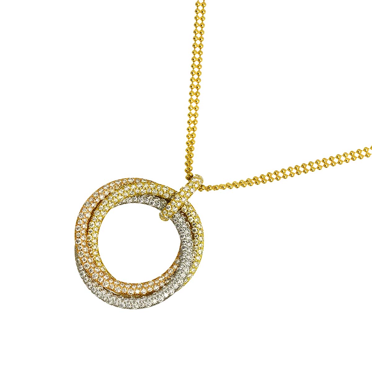 Trinity Pave Diamond Necklace 18K YG WG PG 750