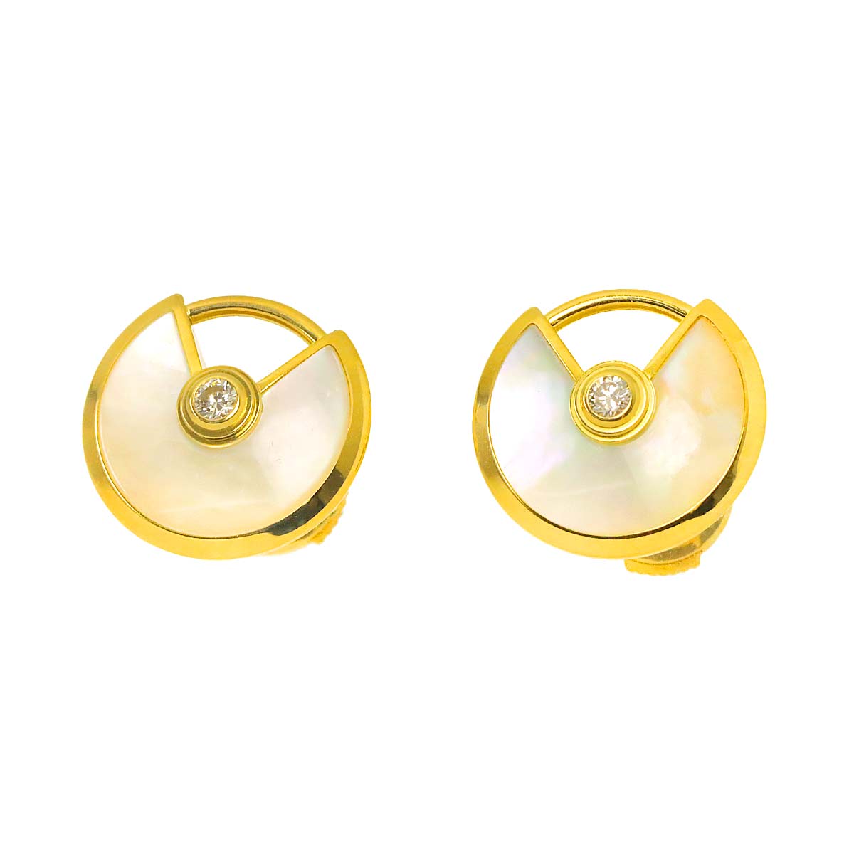 Amulette Mother of Pearl Diamond Earrings Pierced 18K YG 750