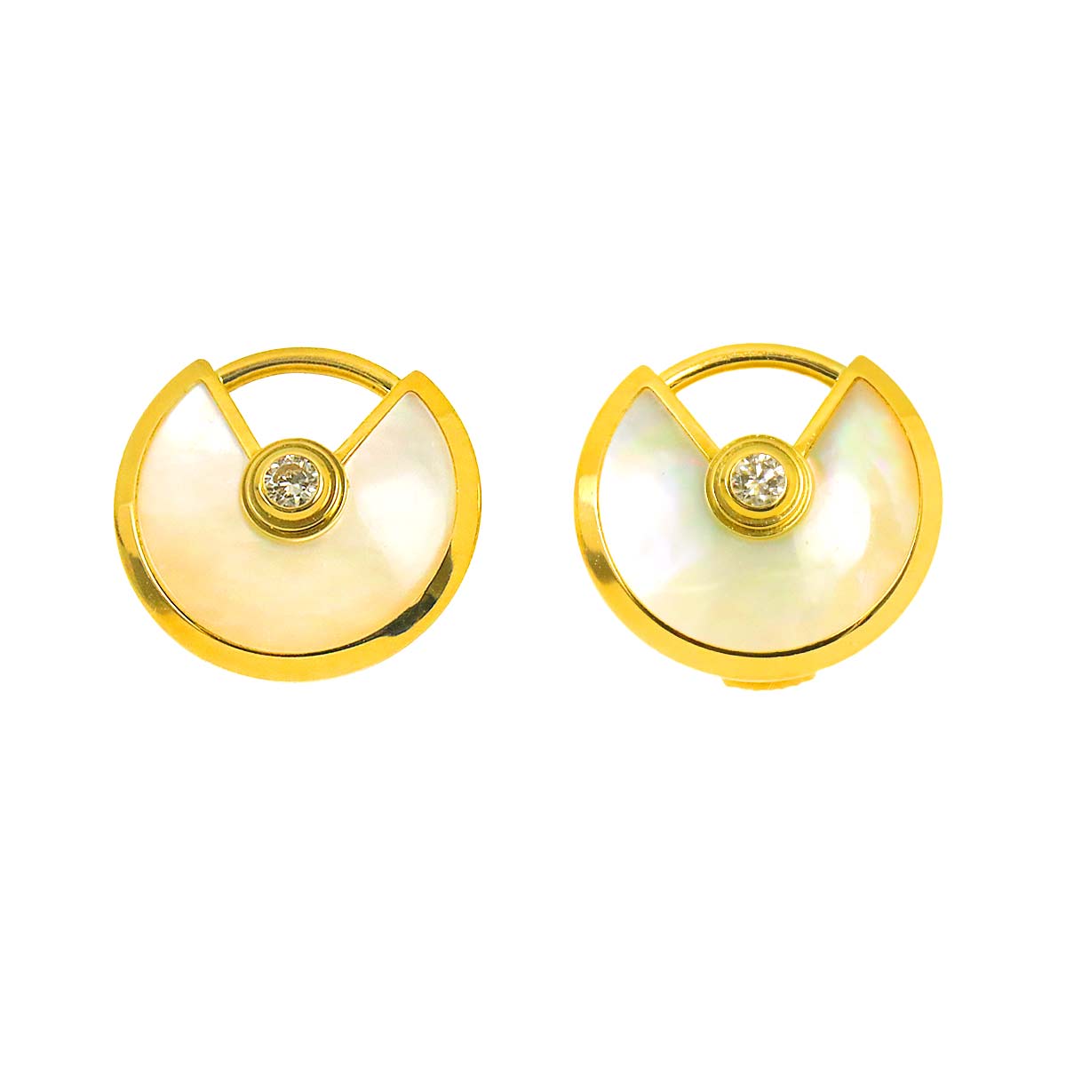Amulette Mother of Pearl Diamond Earrings Pierced 18K YG 750