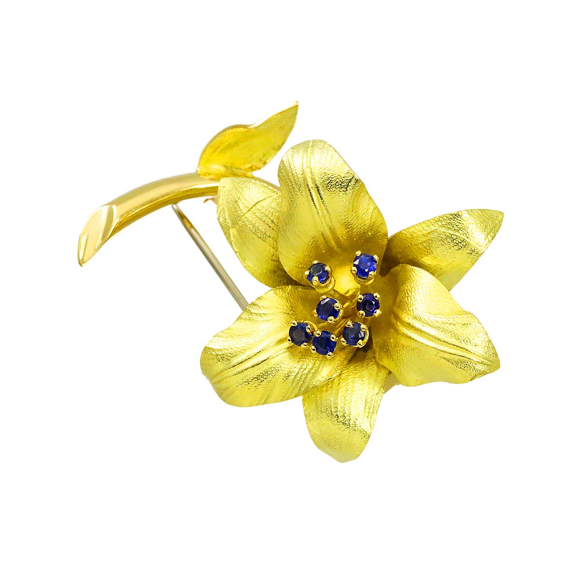 Sapphire Brooch 18K Yellow Gold 750