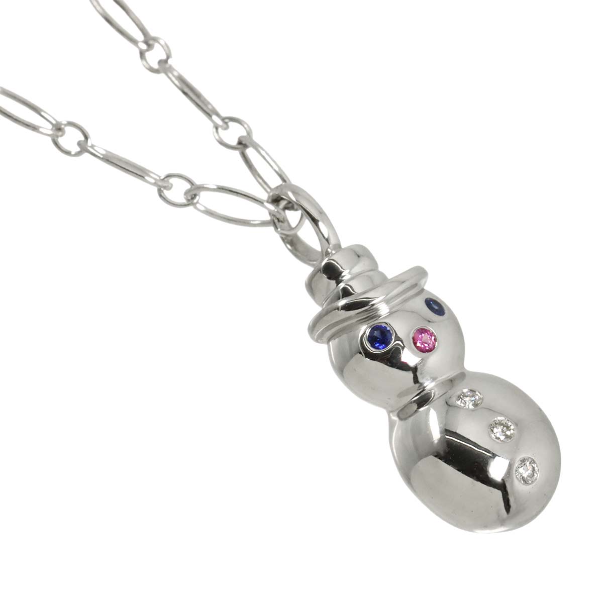 Snowman Sapphire Diamond Necklace 18K White Gold 750