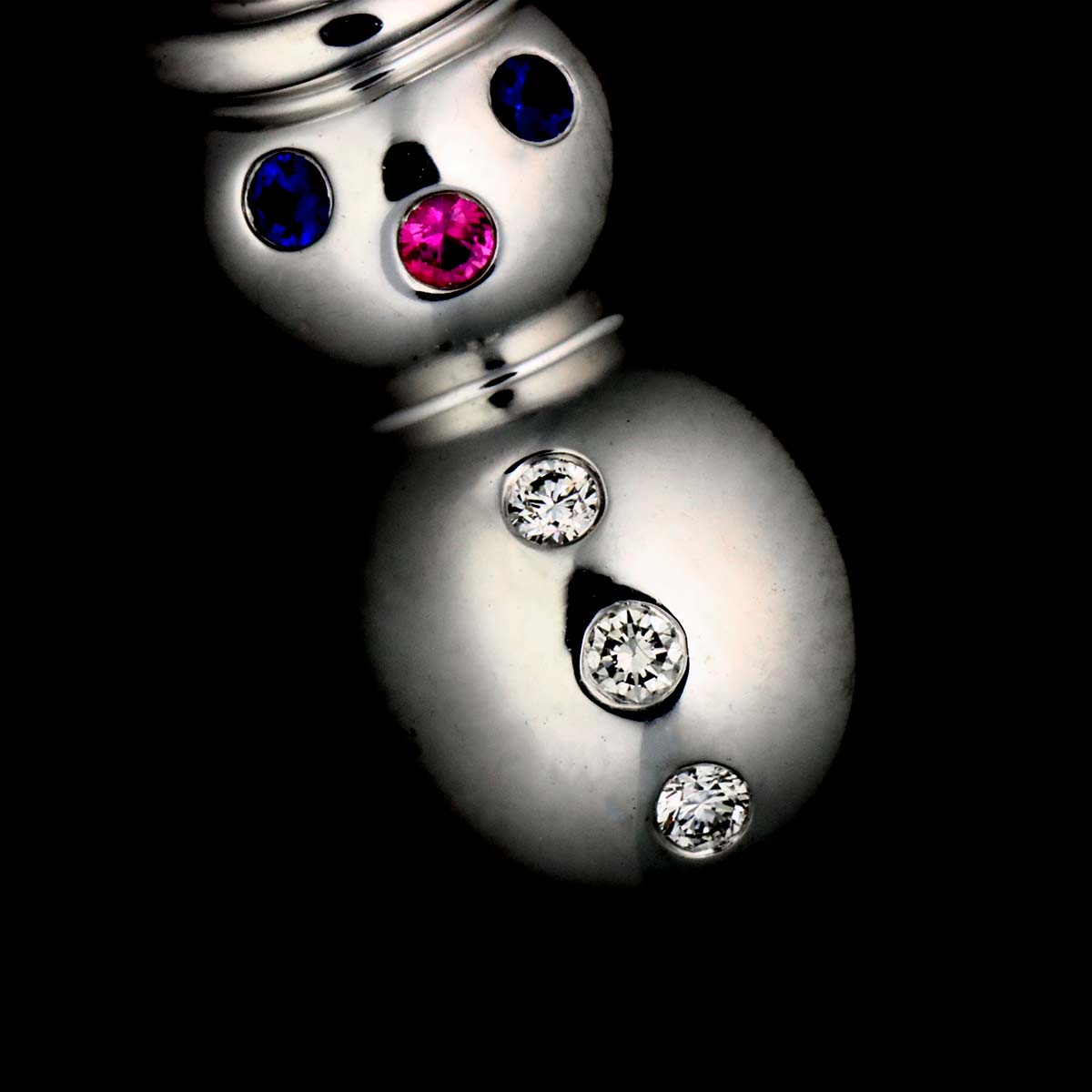 Snowman Sapphire Diamond Necklace 18K White Gold 750