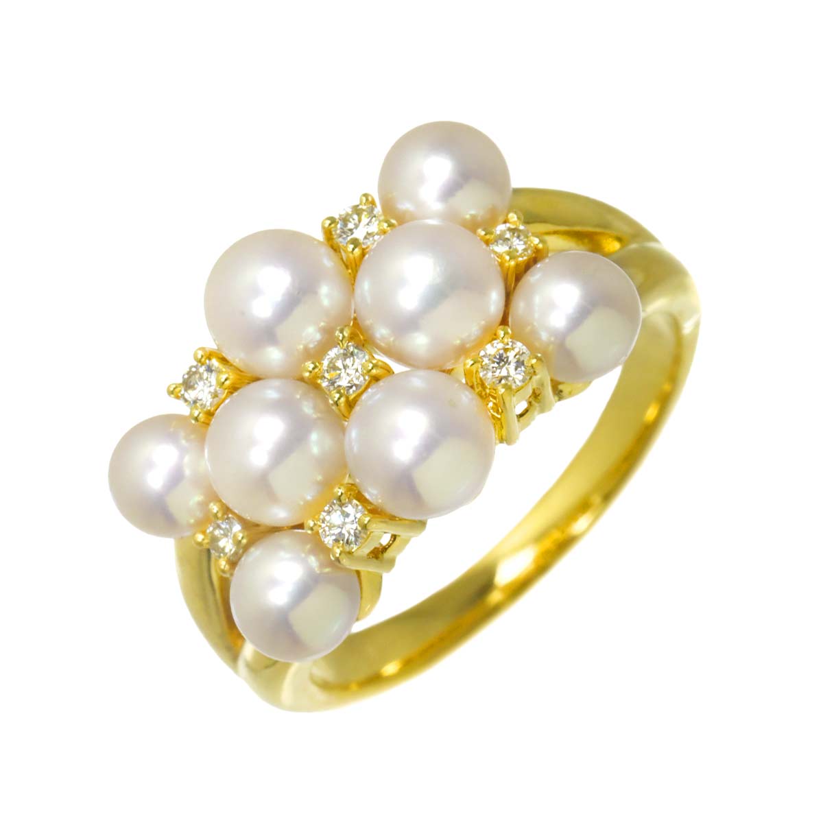 Akoya Pearl 4.9-4.2mm Diamond Ring 18K YG 750 6.25-6.5(US)