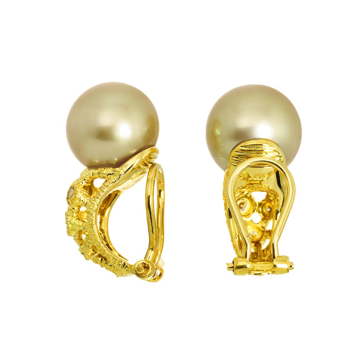 South Sea pearl Diamond 0.06/0.06ct Earrings Clip on 18K YG 750