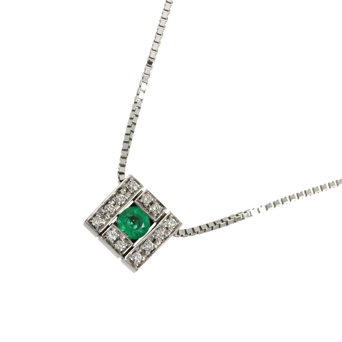 Belle Epoque Emerald Diamond Necklace 18K WG 750