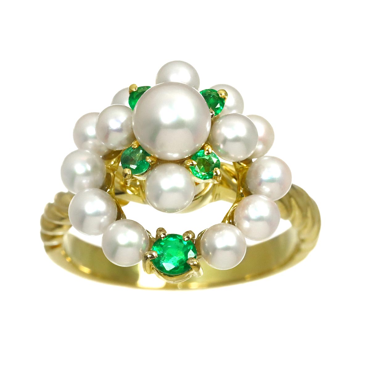 Emerald Pearl Ring 18K YG 750 Size5.5-5.75(US)
