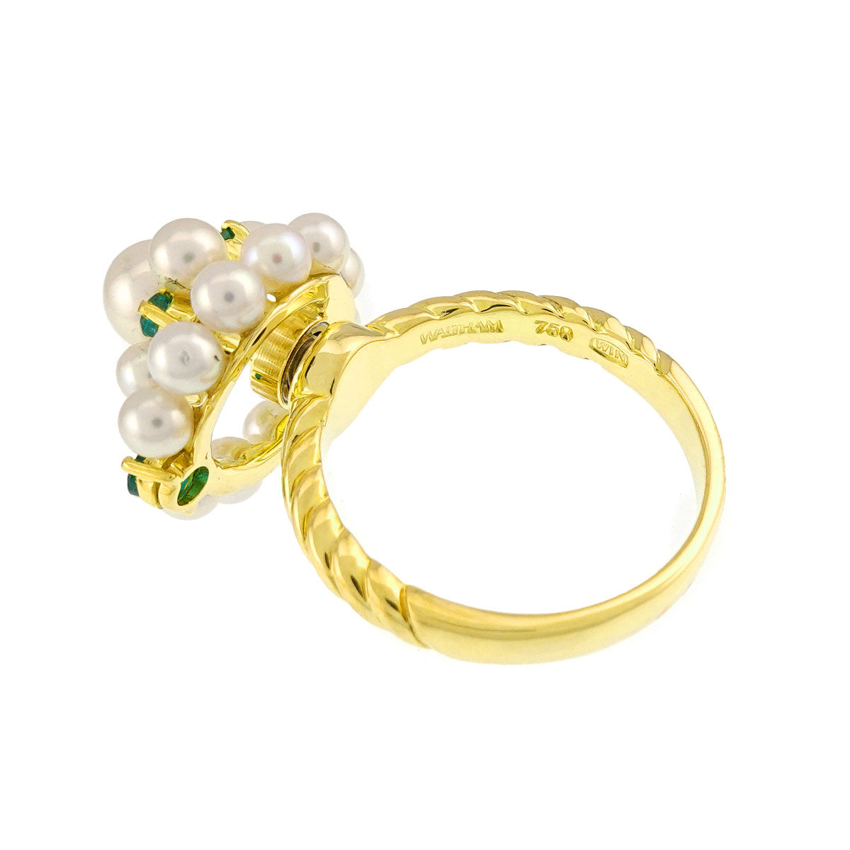 Emerald Pearl Ring 18K YG 750 Size5.5-5.75(US)