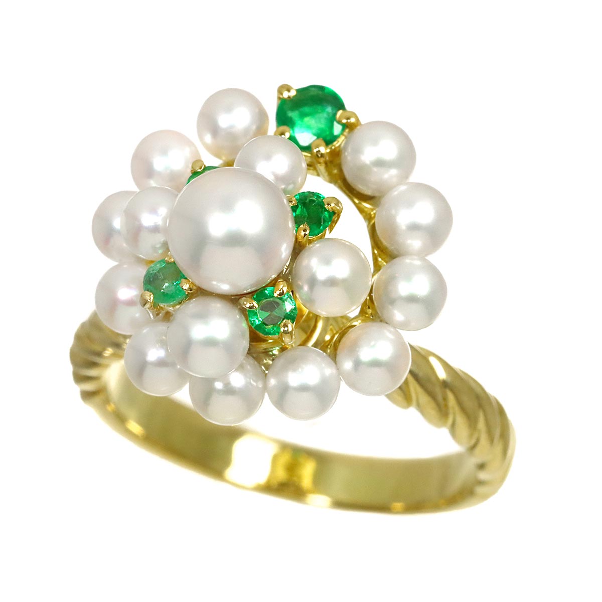 Emerald Pearl Ring 18K YG 750 Size5.5-5.75(US)