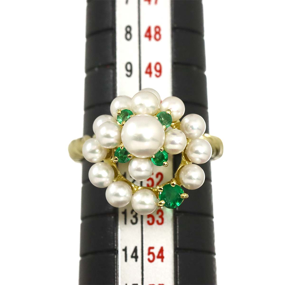 Emerald Pearl Ring 18K YG 750 Size5.5-5.75(US)