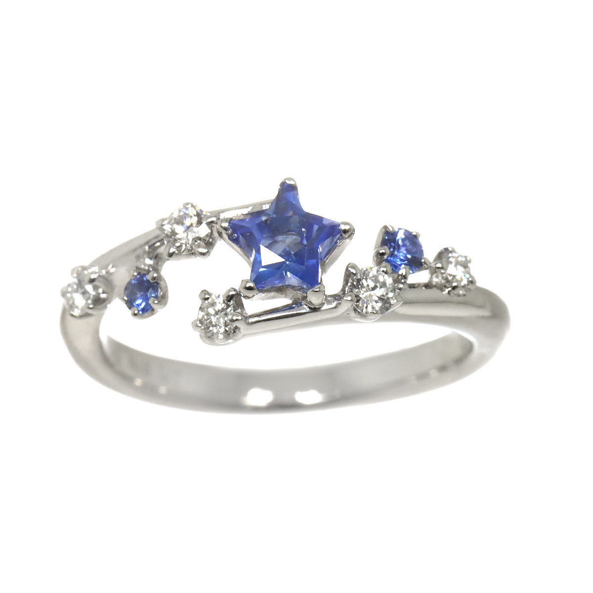 Sapphire Diamond 0.11ct Ring 18K White Gold 750 Size4.5(US)