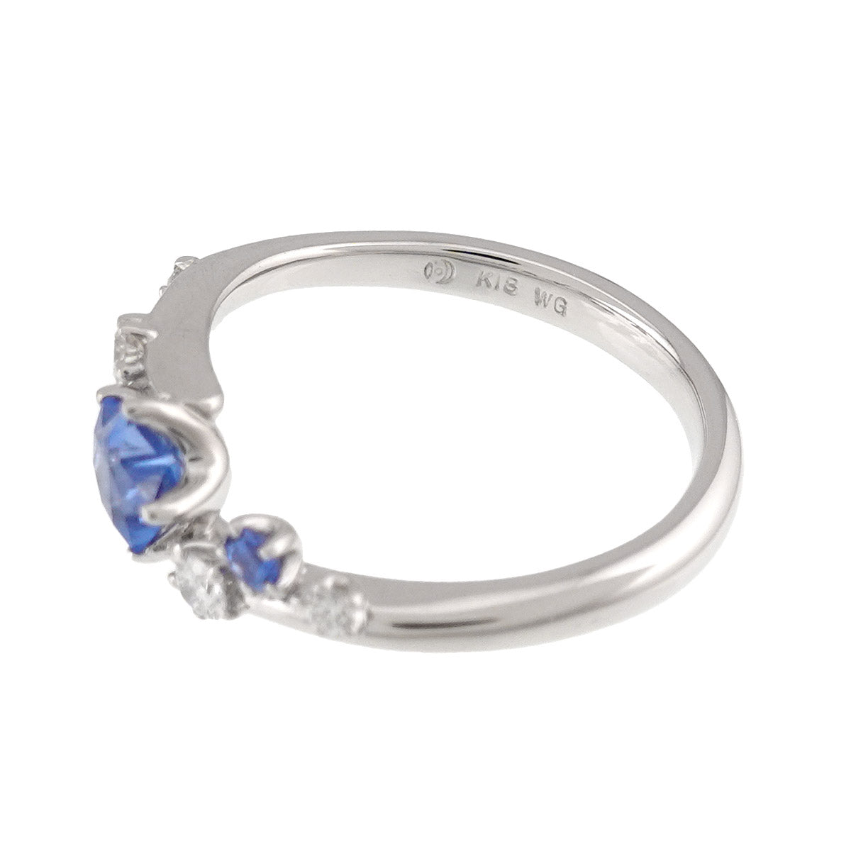 Sapphire Diamond 0.11ct Ring 18K White Gold 750 Size4.5(US)