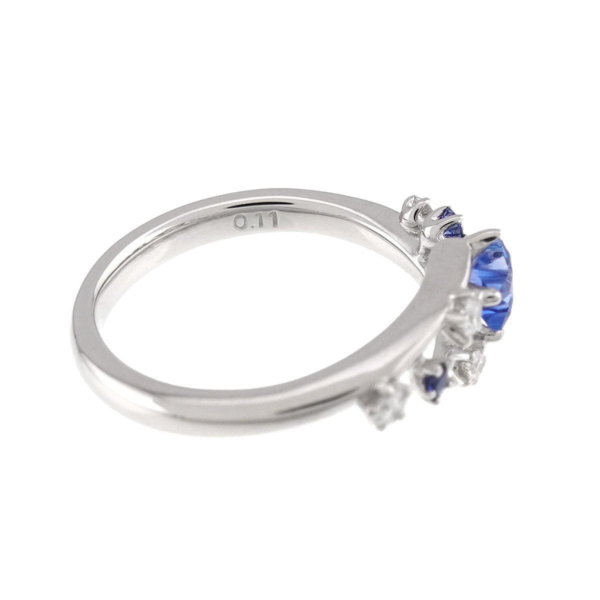 Sapphire Diamond 0.11ct Ring 18K White Gold 750 Size4.5(US)