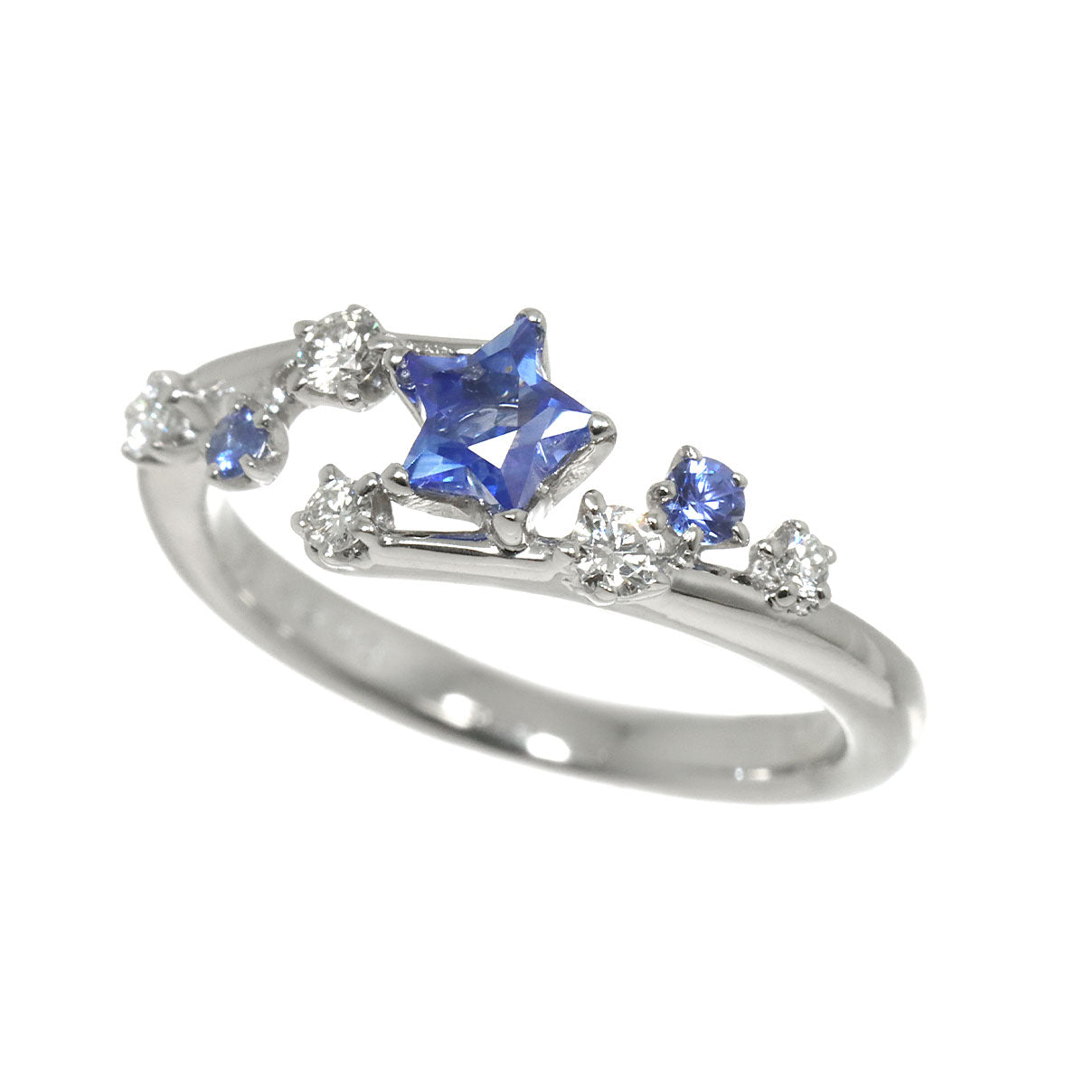 Sapphire Diamond 0.11ct Ring 18K White Gold 750 Size4.5(US)