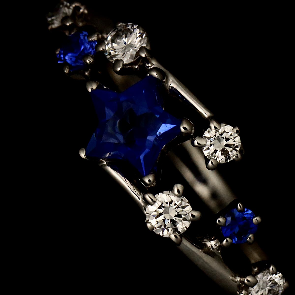 Sapphire Diamond 0.11ct Ring 18K White Gold 750 Size4.5(US)