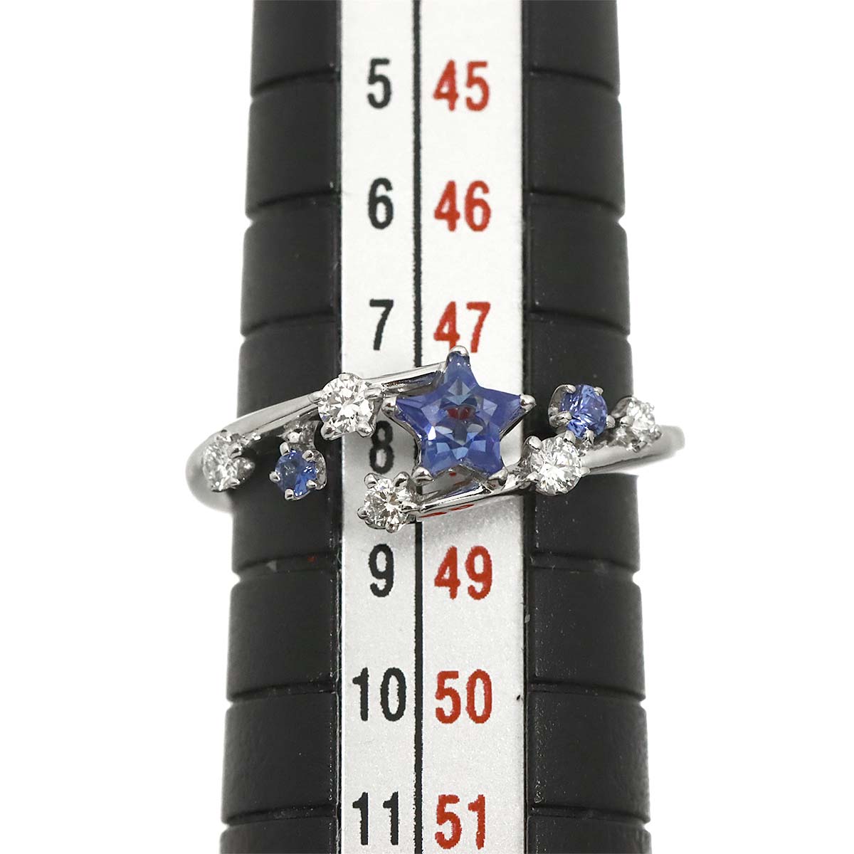 Sapphire Diamond 0.11ct Ring 18K White Gold 750 Size4.5(US)