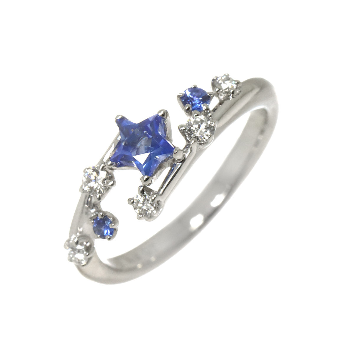 Sapphire Diamond 0.11ct Ring 18K White Gold 750 Size4.5(US)